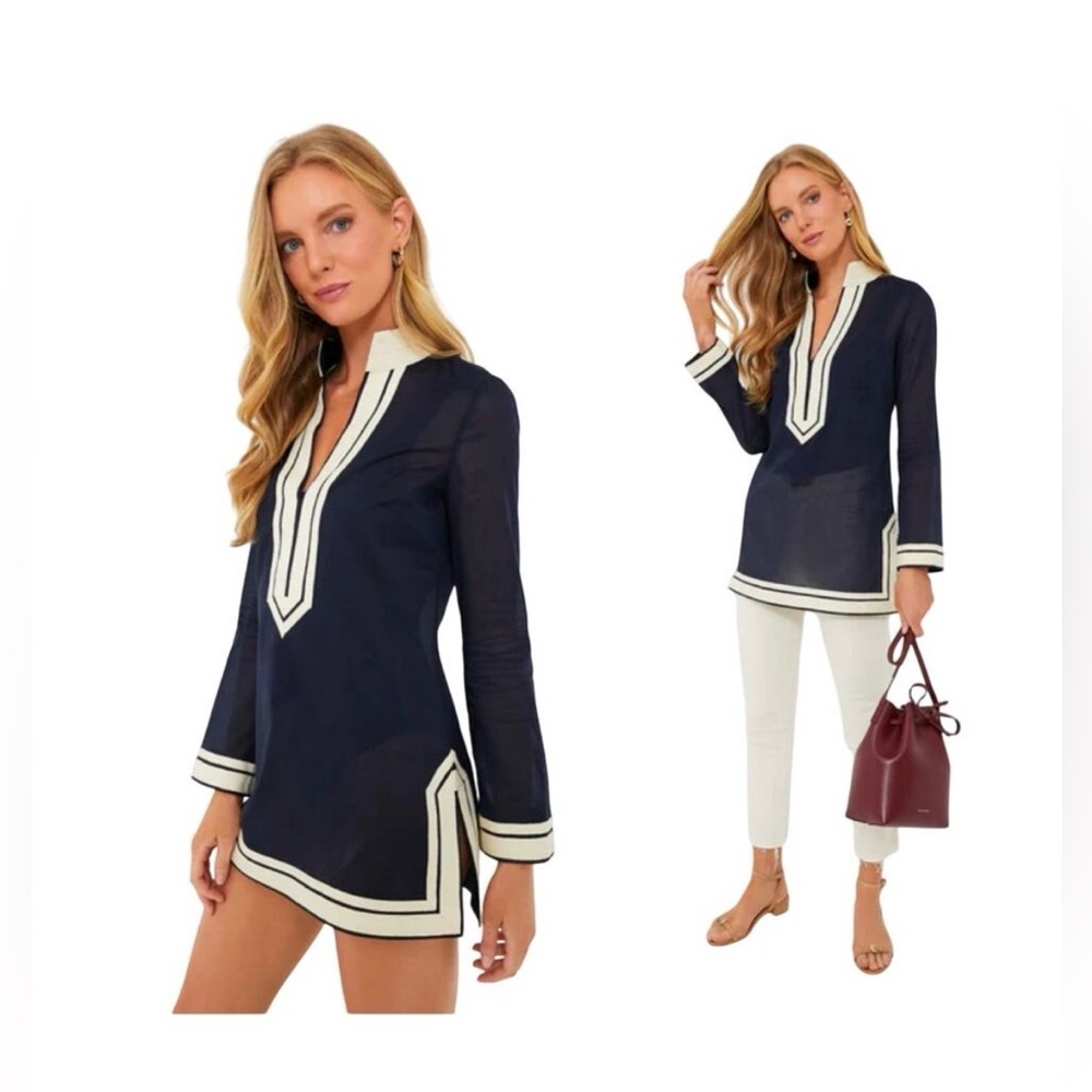 Tory Burch Navy and White Tunic Top